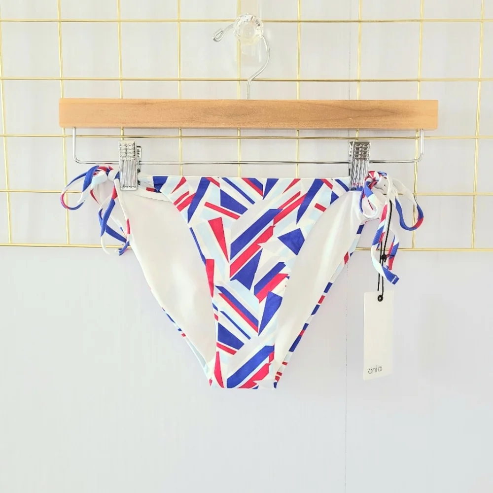 NWT Onia Kate Red Blue Nautical Geometric Bikini Bottom
